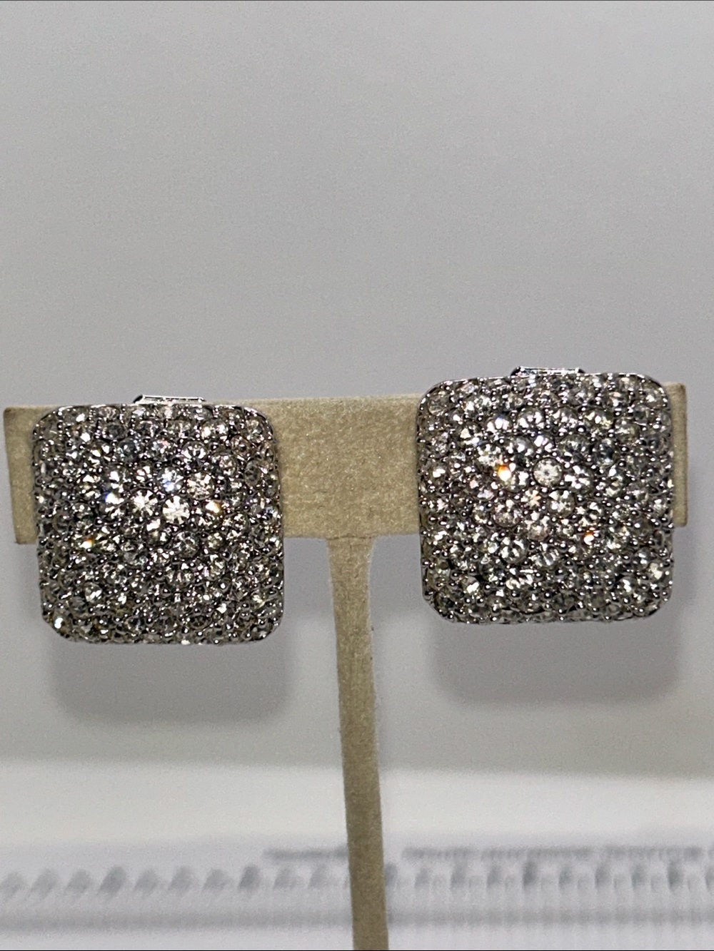 Kenneth Jay Lane Silver Crystal Pavé Square Clip Earrings